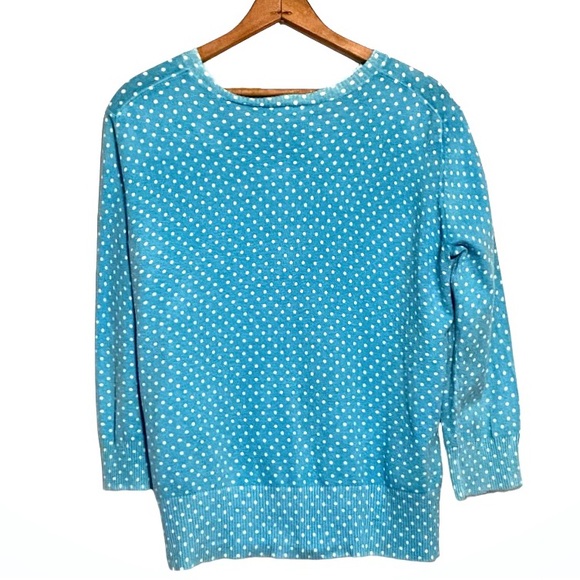 Cherokee Blue White Polka Dot Button Front Cardigan Sweater Ribbed 3/4 Sleeve XL - Picture 9 of 15